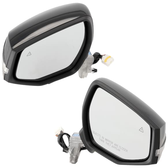 Driver and Passenger Side Mirror, Power Adjust, Heated, Manual Folding, Paintable, In-housing Signal Light, No Memory, No Puddle Light, No Auto-Dim, With Blind Spot Detection in Glass