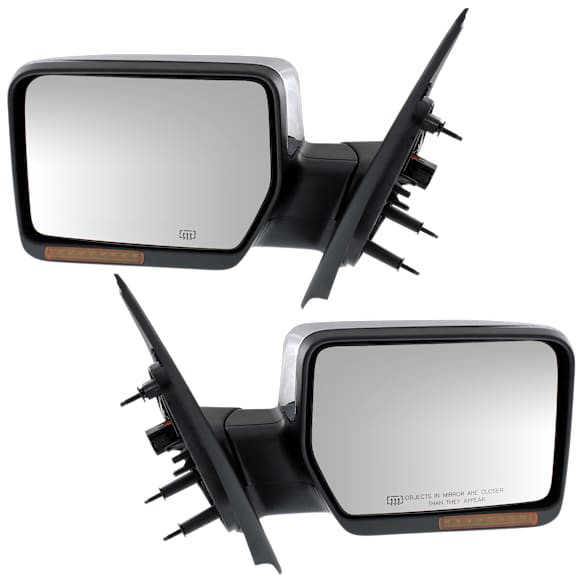 Driver and Passenger Side Mirror, Power Adjust, Heated, Manual Folding, Chrome, In-housing Signal Light, No Memory, No Puddle Light, No Auto-Dim, No Blind Spot Feature
