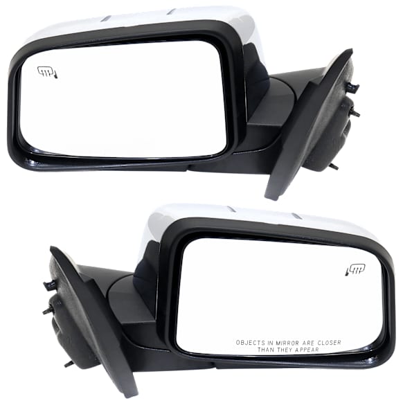 Driver and Passenger Side Mirrors, Power Adjust, Manual Folding, Heated, Chrome, No Signal Light, No Memory, With Puddle Light, No Auto-Dimming, No Blind Spot Feature