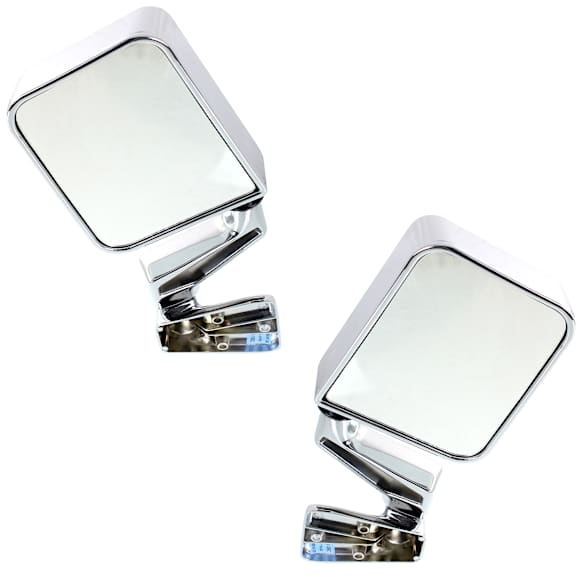 Driver and Passenger Side, Door Panel Mount Mirror, Manual Adjust, Heated, Manual Folding, Chrome, No Signal Light, No Memory, No Puddle Light, No Auto-Dim