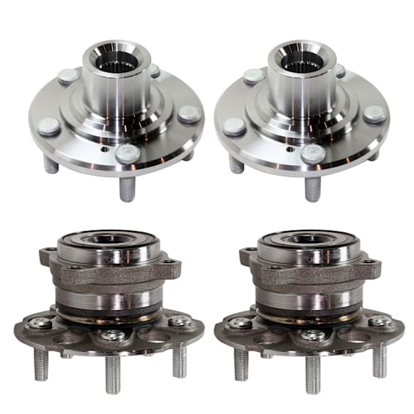 4-Wheel Set Front and Rear, Driver and Passenger Side Wheel Hubs, Front - Without Bearing; Rear - With Bearing, AWD
