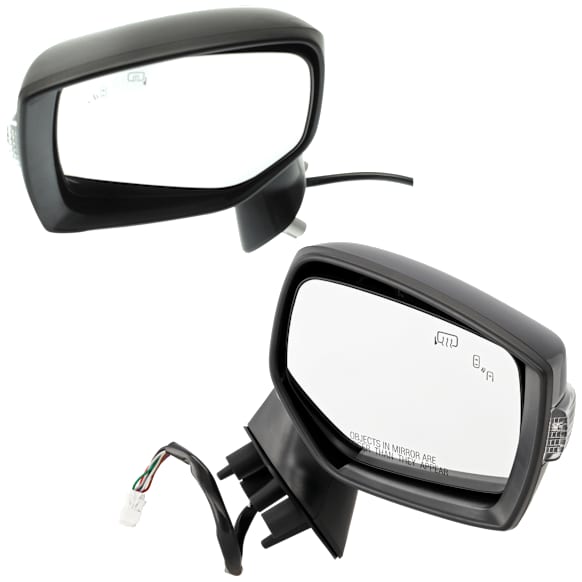 Driver and Passenger Side Mirror, Power Adjust, Heated, Manual Folding, Paintable, In-housing Signal Light, No Memory, No Puddle Light, No Auto-Dim, With Blind Spot Detection in Glass