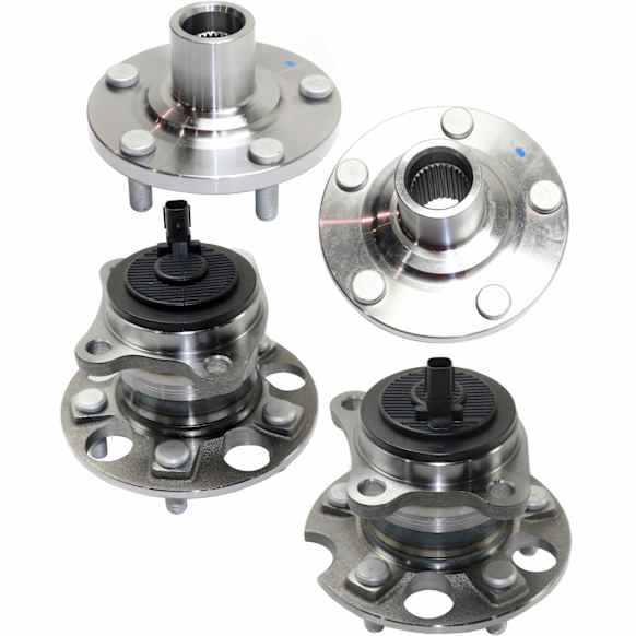 4-Wheel Set Front and Rear, Driver and Passenger Side Wheel Hubs, Front - Without Bearing; Rear - With Bearing, FWD