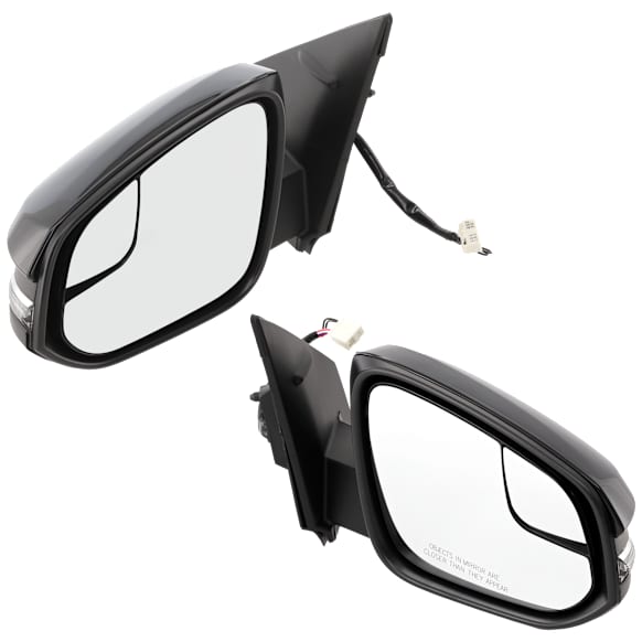 Driver and Passenger Side Mirror, Power Adjust, Heated, Manual Folding, Paintable, In-housing Signal Light, No Memory, No Puddle Light, No Auto-Dim, With Blind Spot Glass