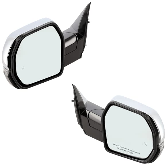Driver and Passenger Side Mirror, Power Adjust, Heated, Power Folding, Chrome, In-housing Signal Light, With Memory, No Puddle Light, No Auto-Dim, With Blind Spot Detection in Glass