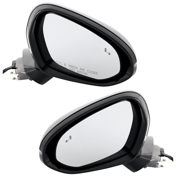 Driver and Passenger Side Mirror, Power Adjust, Manual Folding, Heated, Gloss Black, In-Housing Signal Light, No Memory, No Puddle Light, No Auto-Dimming, With Blind Spot Detection in Glass