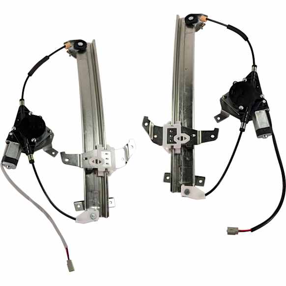 Front, Driver and Passenger Side Window Regulators, Power, With Cable Pulley at Top of Rail