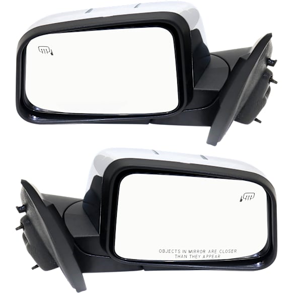 Driver and Passenger Side Mirrors, Power Adjust, Manual Folding, Heated, Chrome, No Signal Light, No Memory, With Puddle Light, No Auto-Dimming, No Blind Spot Feature