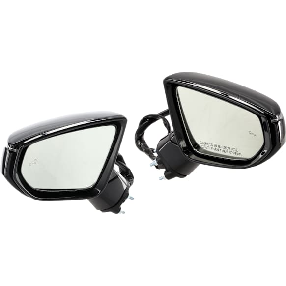 Driver and Passenger Side Mirror, Power Adjust, Heated, Manual Folding, Paintable, In-housing Signal Light, With Memory, No Puddle Light, No Auto-Dim, With Blind Spot Detection in Glass
