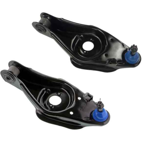 SET-MEMS25104 Front, Driver and Passenger Side, Lower Control Arms, Rear Wheel Drive, Greaseable, includes Castle Nut, Cotter Pin, and Grease Fitting