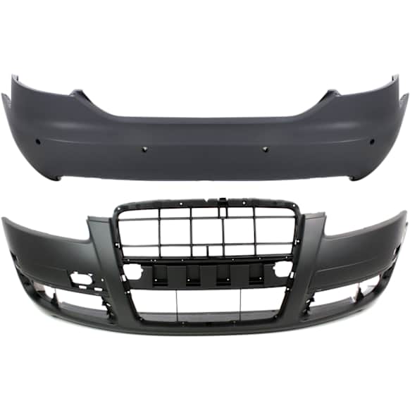 2006-2008 Audi A6 - Sedan Front and Rear Primed Bumper Cover Base 3.2L, 6Cyl, Front Bumper Cover - Without parking aid sensor holes; Rear Bumper Cover - With parking aid sensor holes