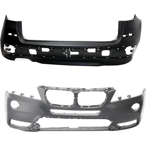 Front and Rear Primed Bumper Cover, Without parking aid sensor holes, CAPA Certified