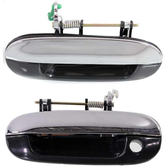 Front, Driver and Passenger Side Exterior Door Handles, Chrome Lever with Smooth Black Bezel, Driver Side - With Key Hole; Passenger Side - Without Key Hole