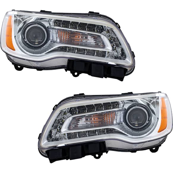 Driver and Passenger Side Headlights, with Bulbs, Halogen, with chrome bezel, CAPA Certified