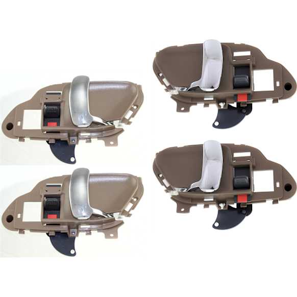 Front and Rear, Driver and Passenger Side Interior Door Handles, Beige bezel with chrome lever, With door lock button