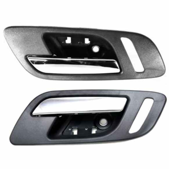 Front, Driver and Passenger Side Interior Door Handles, Chrome Lever with Black Bezel, Without Door Lock Hole