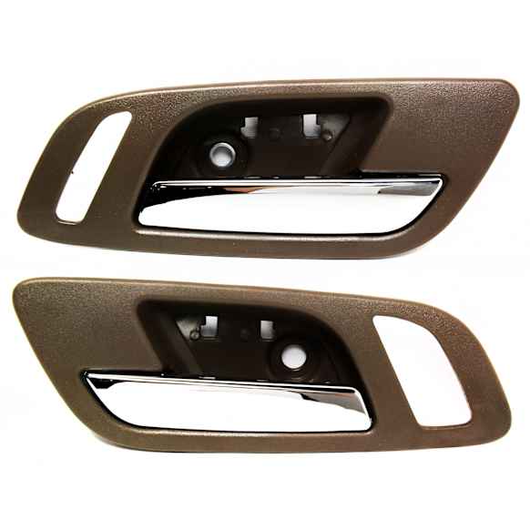 Front, Driver and Passenger Side Interior Door Handles, Brown bezel with chrome lever, Without Door Lock Hole