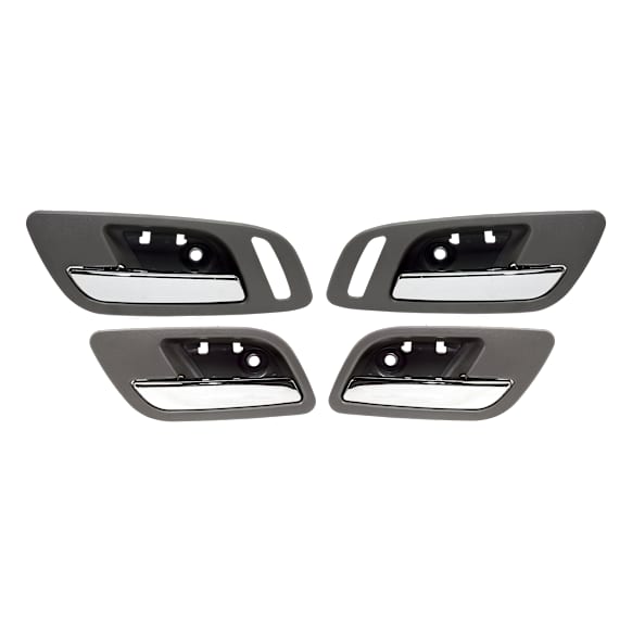Front and Rear, Driver and Passenger Side Interior Door Handles, Gray Bezel with Chrome Lever, Without Door Lock Hole
