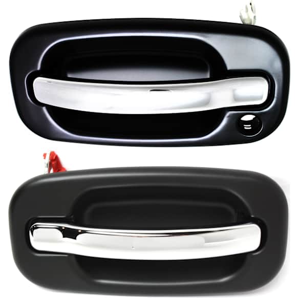 2002-2006 Cadillac Escalade EXT - Front, Driver and Passenger Side Exterior Door Handles, Chrome Lever with Smooth Black Bezel, Driver Side - With Key Hole; Passenger Side - Without Key Hole