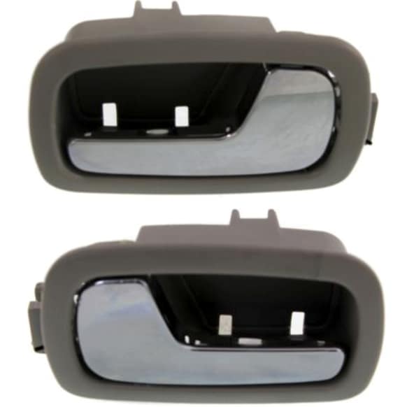 Front, Driver and Passenger Side Interior Door Handles, Gray bezel with chrome lever, Without Door Lock Hole