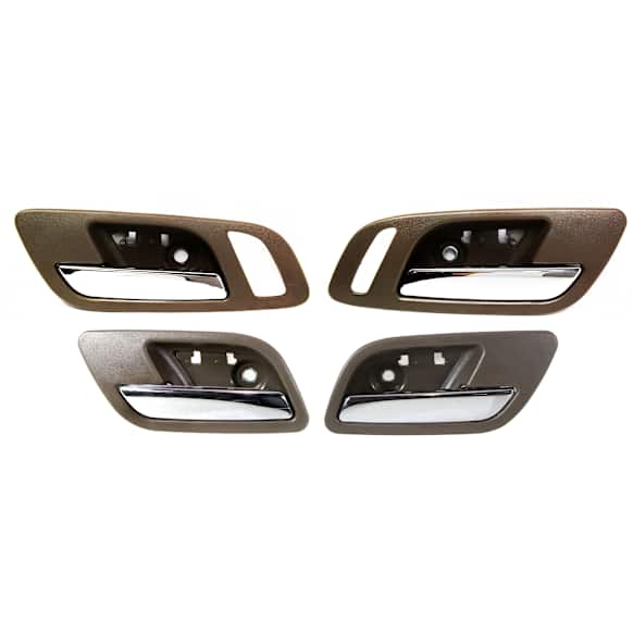 Front and Rear, Driver and Passenger Side Interior Door Handles, Brown bezel with chrome lever, Without Door Lock Hole