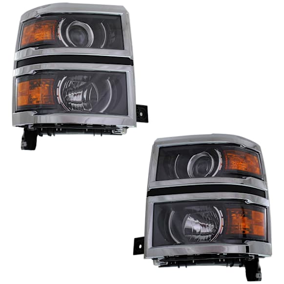 Driver and Passenger Side Headlight, Assembly, Halogen, Black Interior