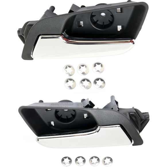Front and Rear, Driver and Passenger Side Interior Door Handles, Chrome Lever with Textured Black Bezel, Without Door Lock Hole