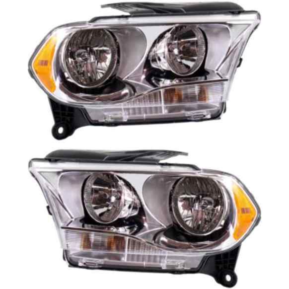 Driver and Passenger Side Headlights, with Bulbs, Halogen, For Model with Chrome Interior