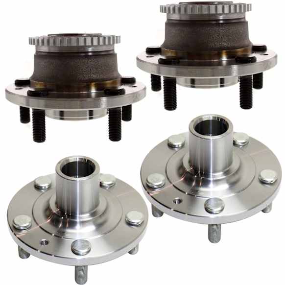 4-Wheel Set Front and Rear, Driver and Passenger Side Wheel Hubs, 5 Lugs, With Bearings, FWD