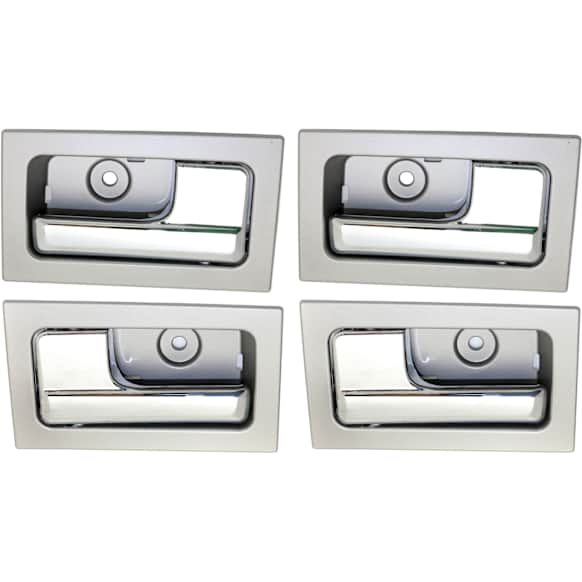 Front and Rear, Driver and Passenger Side Interior Door Handles, Silver Bezel with Chrome Lever, With Door Lock Button