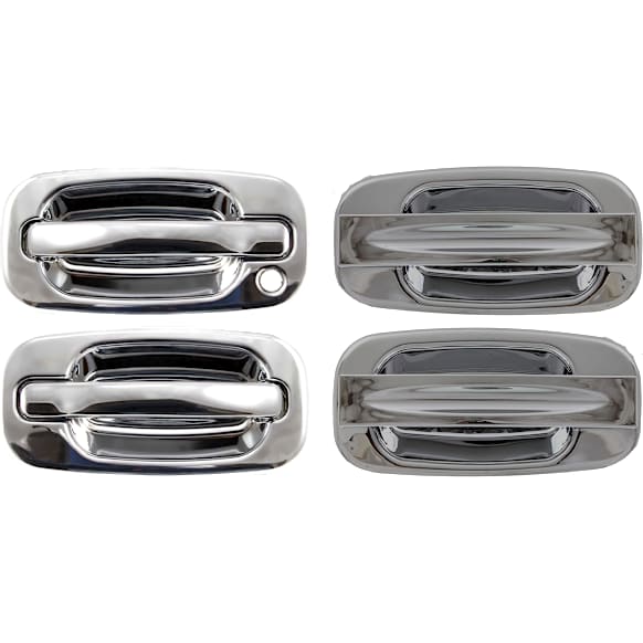 Front and Rear, Driver and Passenger Side Exterior Door Handles, Chrome, Front Driver Side - With Key Hole; Front Passenger Side - Without Key Hole; Rear - Without Key Hole