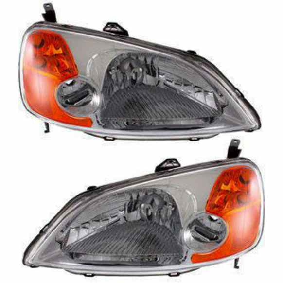 Driver and Passenger Side Headlights, without Bulbs, Halogen, 4-Door, Sedan