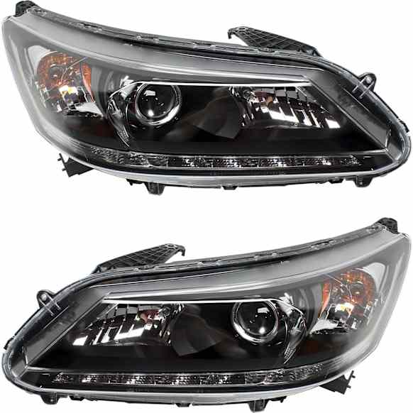 Driver and Passenger Side Headlights, with Bulbs, Halogen, Sedan, with LED daytime running light, CAPA Certified