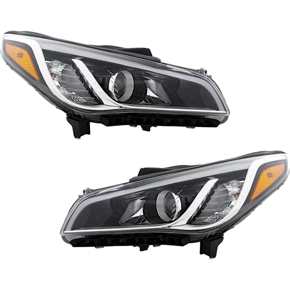 2015-2017 Hyundai Sonata - Driver and Passenger Side Headlights, with Bulbs, Halogen, Sedan, For Models without Tech and Ultimate Package, without Daytime Running Light, CAPA Certified