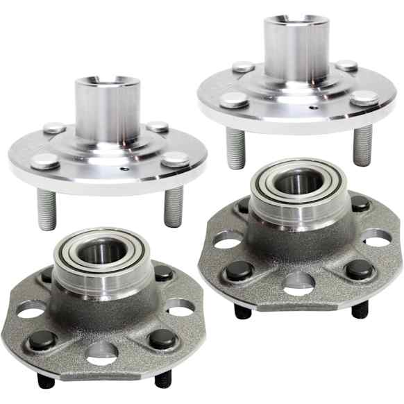 4-Wheel Set Front and Rear, Driver and Passenger Side Wheel Hubs, Front - Without Bearing; Rear - With Bearing, Non-ABS, With Rear Drum Brake
