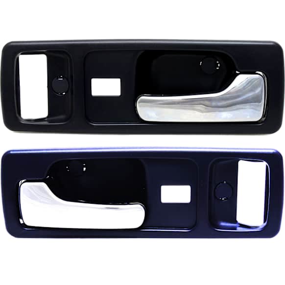Front, Driver and Passenger Side Interior Door Handles, Dark blue bezel with chrome lever, With Door Lock Hole, Coupe, USA Built Vehicle, With Power Door Locks