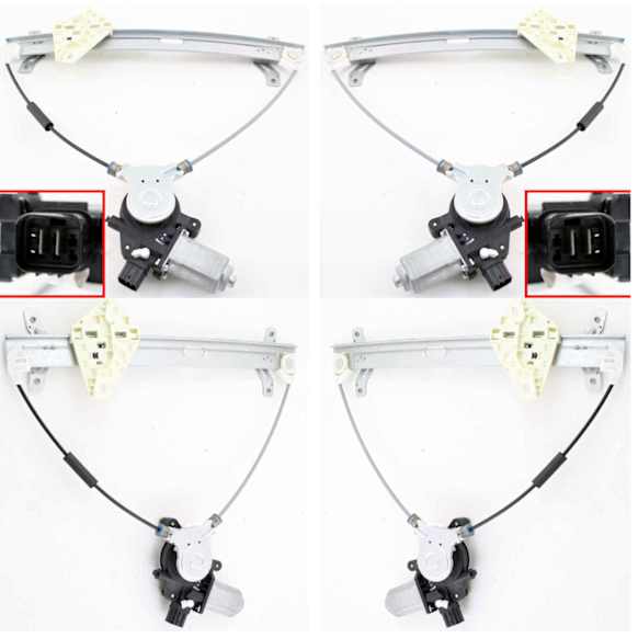 Front, Driver and Passenger Side Window Regulators, Power, Coupe, For Models With Anti-Pinch Protection