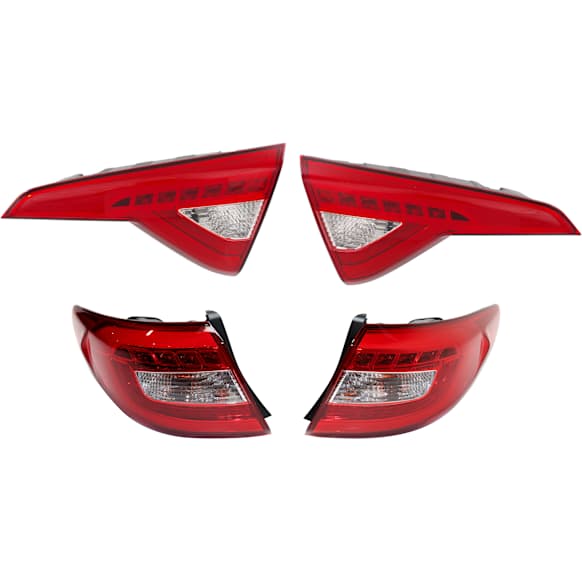 Driver and Passenger Side, Inner and Outer Tail Lights, with Bulbs, LED, Mounts on Luggage Lid, Mounts on Body