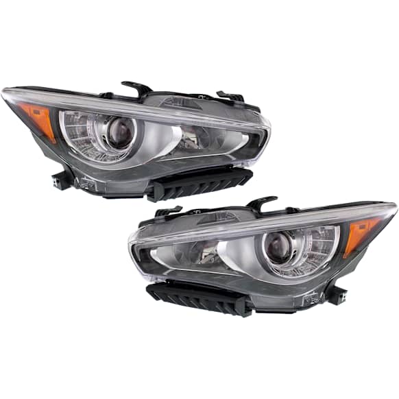 Driver and Passenger Side Headlights, with Bulbs, LED, For Models without Adaptive Headlights