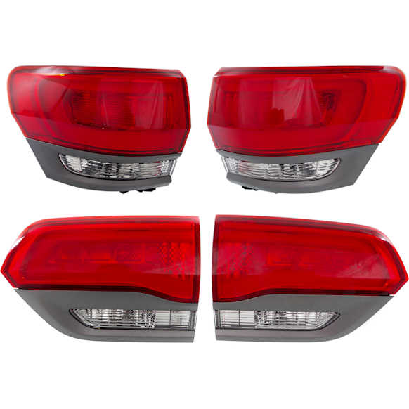 Driver and Passenger Side, Inner and Outer Tail Lights, with Bulb, Halogen, with Gray Trim, Mounts On Liftgate