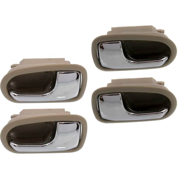 1995-2003 Mazda Protege - Front and Rear, Driver and Passenger Side Interior Door Handles, Beige bezel with chrome lever, Without Door Lock Hole