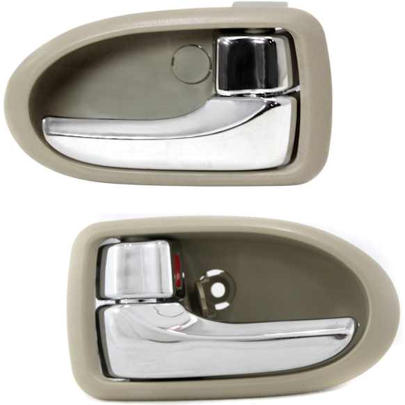 Front or Rear, Driver and Passenger Side Interior Door Handles, Beige bezel with chrome lever, With door lock button