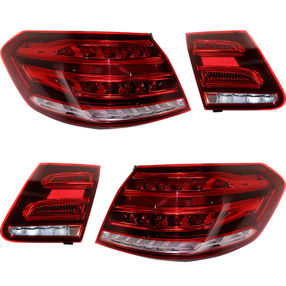 Driver and Passenger Side, Inner and Outer, Halogen/LED Combo Tail Lights, with Bulbs, Mounts on Quarter Panel and Trunk Lid