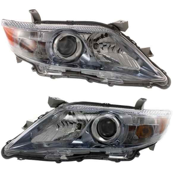 Driver and Passenger Side Headlights, Assembly, Halogen, Chrome Interior, Blue Bezel, Hybrid Model, USA Built Vehicle