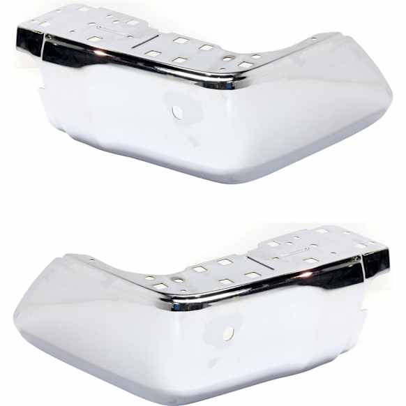 Rear, Driver and Passenger Side Bumper End, Steel, Chrome, with Parking Sensor Holes
