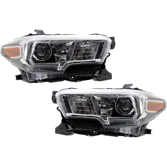 Driver and Passenger Side Headlights, with Bulbs, Halogen, For Models with Halogen Fog Lights, with LED daytime running light, CAPA Certified