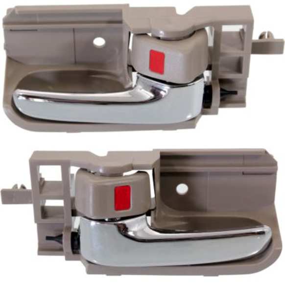 2003-2008 Toyota Corolla - Front or Rear, Driver and Passenger Side Interior Door Handles, Brown Bezel with Chrome Lever, with Door Lock Button, Sedan