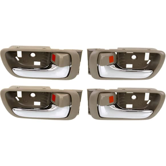 Front and Rear, Driver and Passenger Side Interior Door Handles, Beige bezel with chrome lever, With door lock button, Japan Or USA Built Vehicle