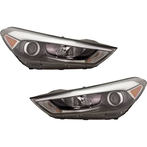 Driver and Passenger Side Headlights, with Bulbs, Halogen, For Models with LED Position Light, with LED position (parking) light