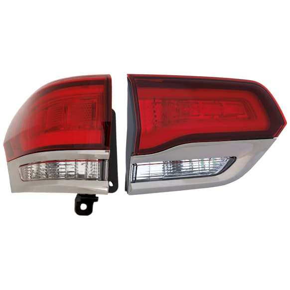 Driver Side, Inner and Outer Tail Lights, with Bulbs, Halogen, Mounts On Body and Liftgate, CAPA CERTIFIED